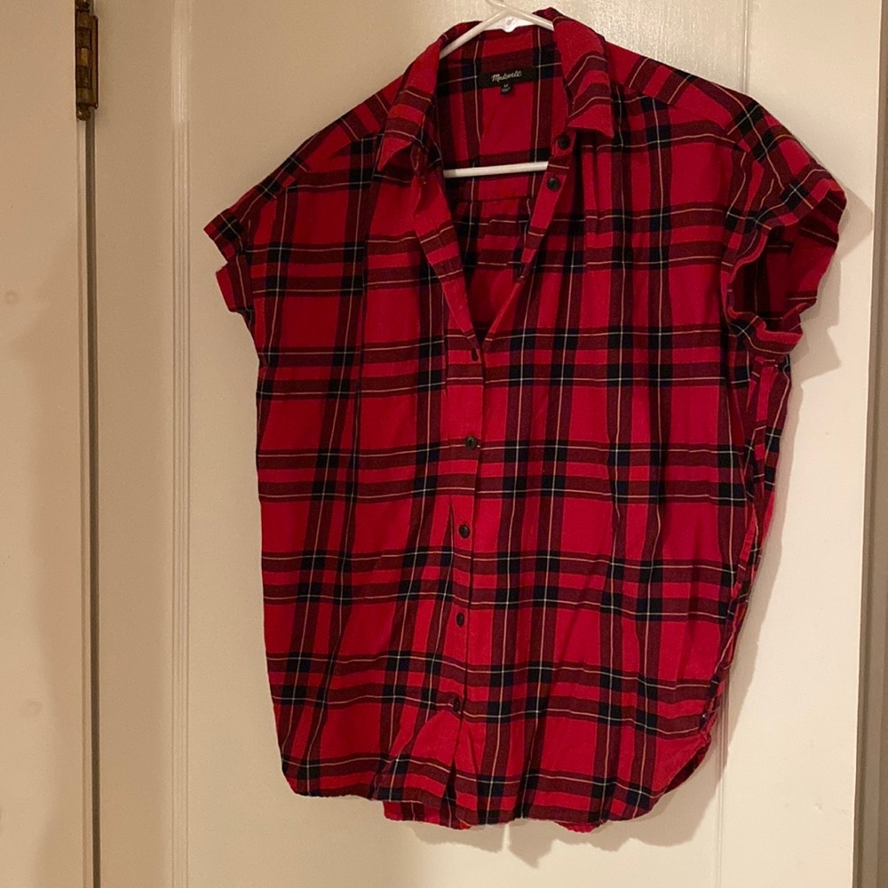 Madewell courier shirt in red/black plaid.